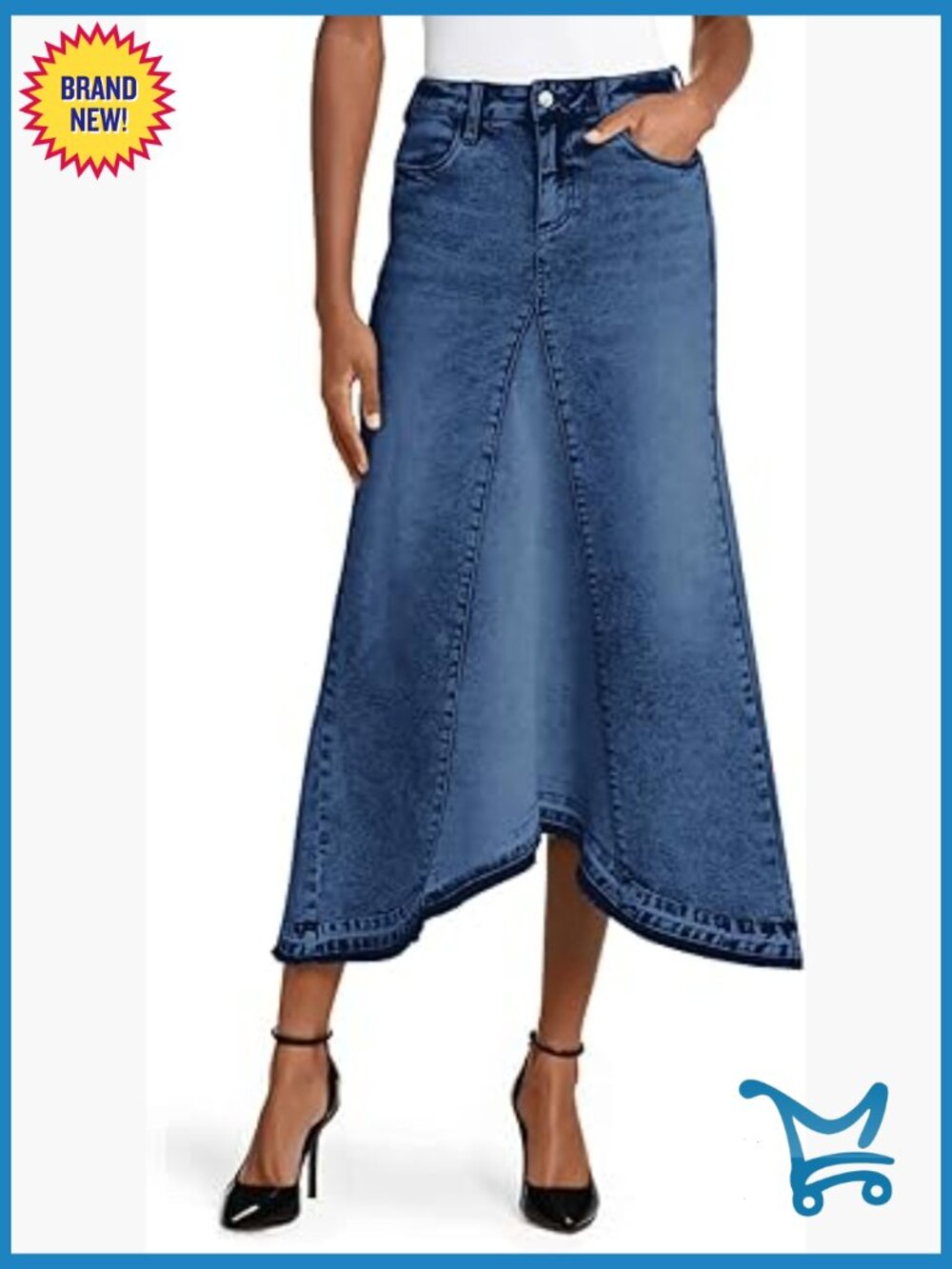 High Waist A-Line Denim Maxi Skirt Frayed Hem Long Jean Skirt